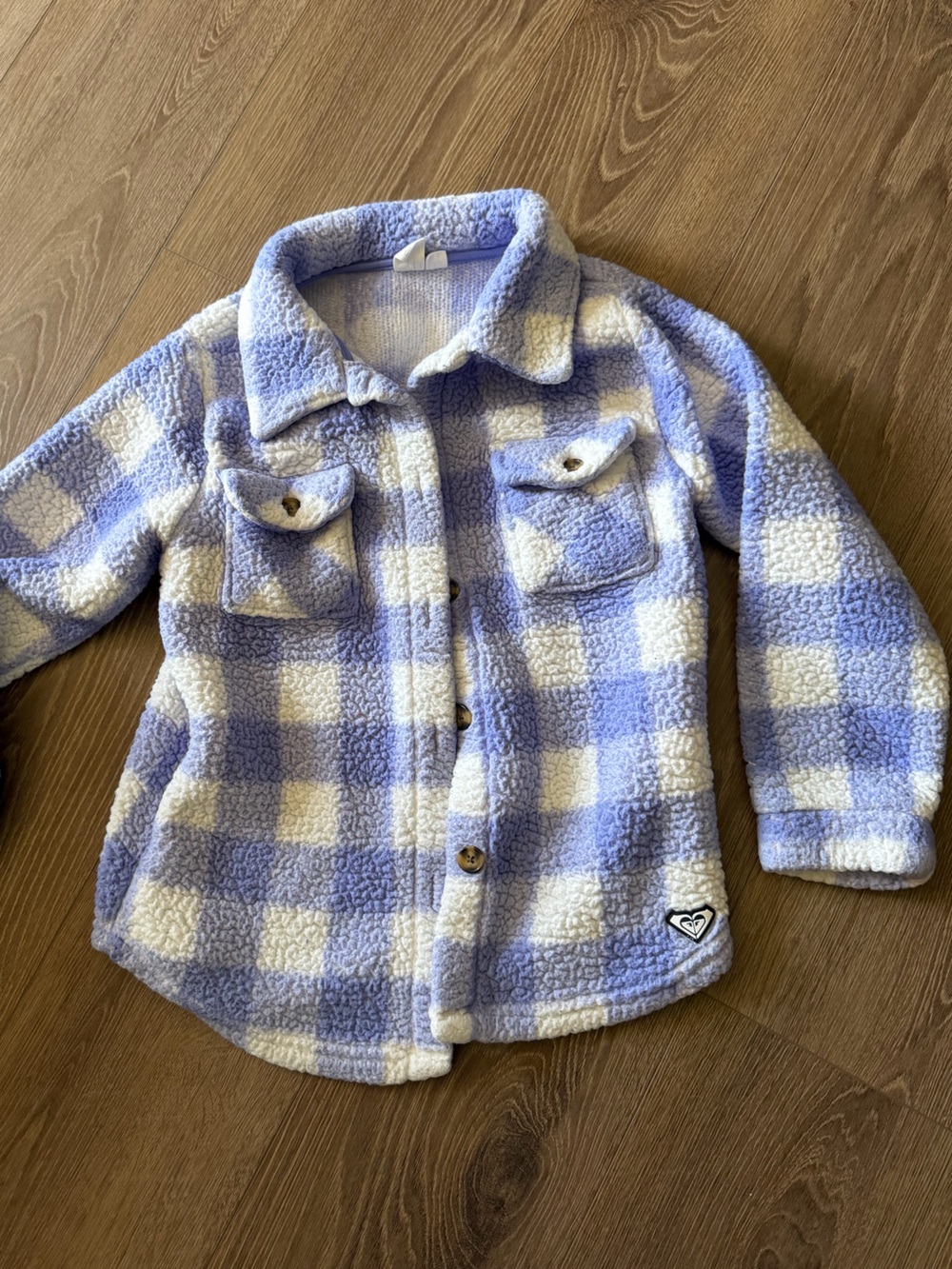 Roxy Lilac & White Plaid Sherpa Button-Up Jacket